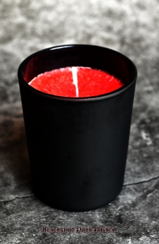 Hexenshop Dark Phönix Gothic Rote Votivkerze mit Patchouliduft im schwarzen Glas